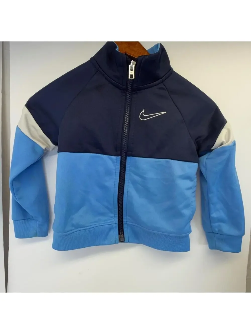 Nike Kids Track Jacket Blue Navy White‎ 24M 86-92CM Swoosh Logo Full Zip